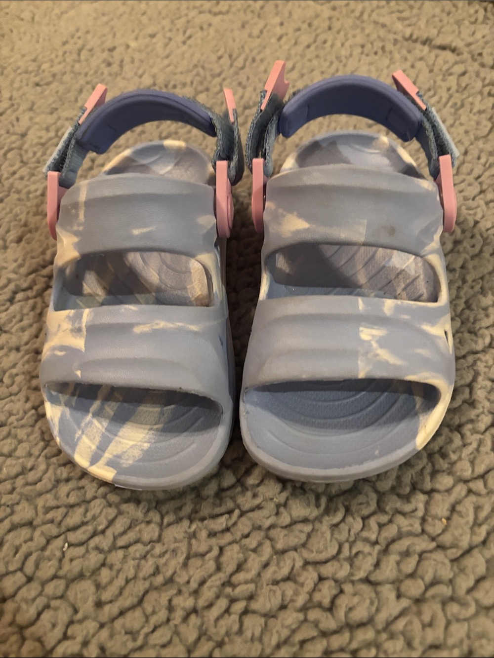 Kids Light Blue Marble Print Sandals with Pink Accents